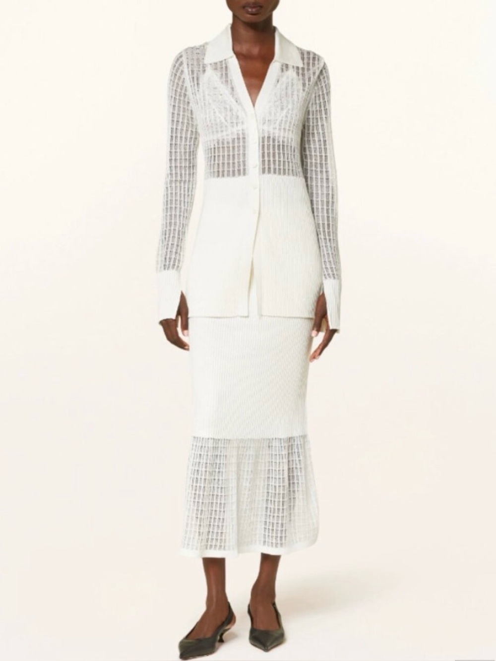 COS Sheer Knit Button-Down Shirt in Ivory/Cream